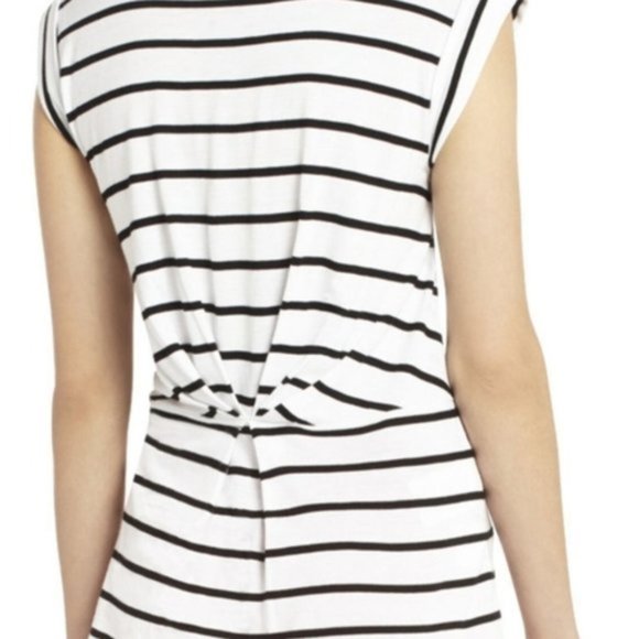 BCBGMAXAZRIA Anabella Pleated Cinch-Back Cap Sleeve Burnout Tee in Black - Picture 2 of 8